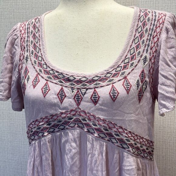 KNOX ROSE Dusty Pink Embroidered Knee Length Cottagecore Rayon Dress Small - Picture 3 of 10